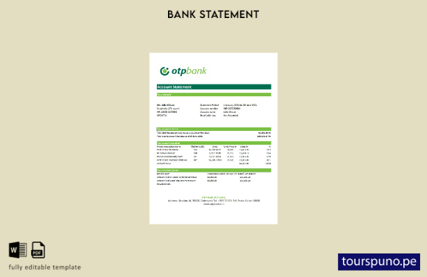 listo para imprimir plantilla de Excel de extracto bancario OTP de Croacia